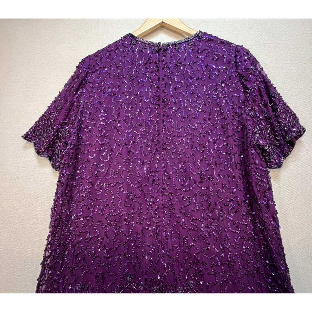Brilliante By J.A Silk Formal Midi Shift Dress Size 1X Purple Sequin - Picture 13 of 13